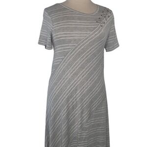 Avenue Gray & White‎ Stripe Short Sleeve Dress